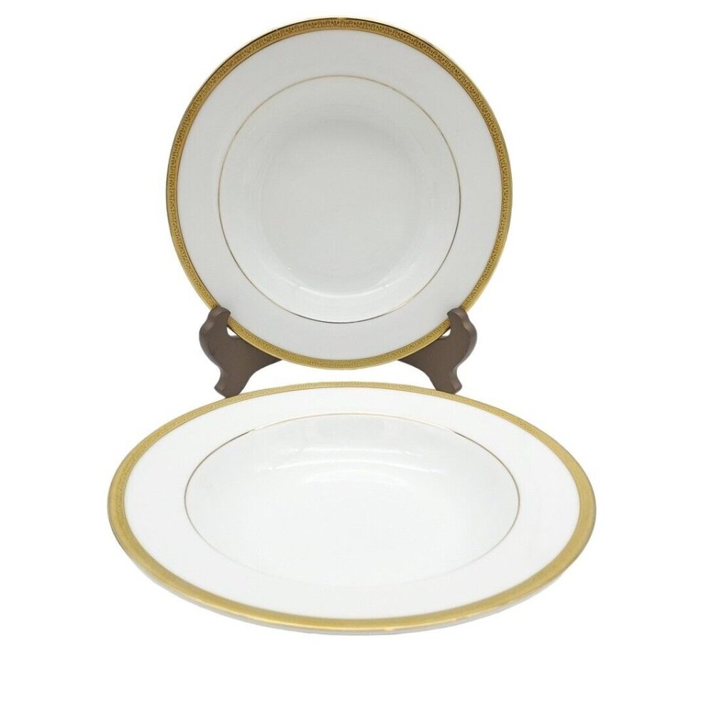 Set 2x Charter Club Grand Buffet Gold Rimmed Soup Bowl Fine China Replacement 9"
